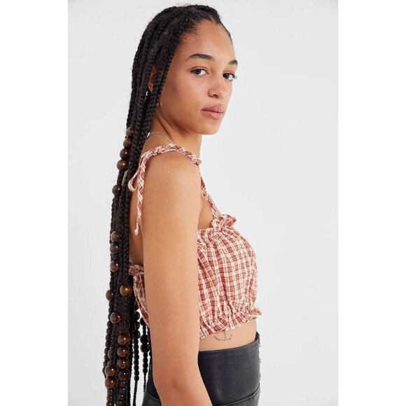 URBAN OUTFITTERS Red Check Cotton Crinkle Tie Shoulder Cropped Tank, Size S - Picture 3 of 15